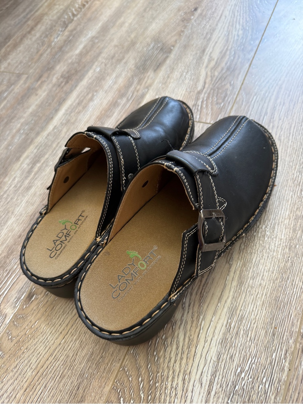 Classic Black Leather Mules with Buckle Detail - Picture 4 of 5